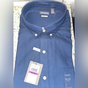 Van Heusen Classic Fit buttondown short sleeve dress shirt textured navy XXL NWT